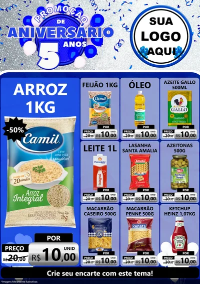 Modelo de Encarte para Encarte A4 Vertical com o tema Promoção de Aniversário - 5 Anos para Supermercado