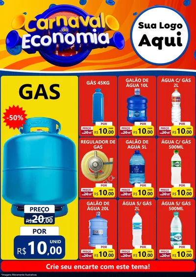 Modelo de Encarte para Encarte A4 Vertical com o tema Carnaval da Economia para Água e gás