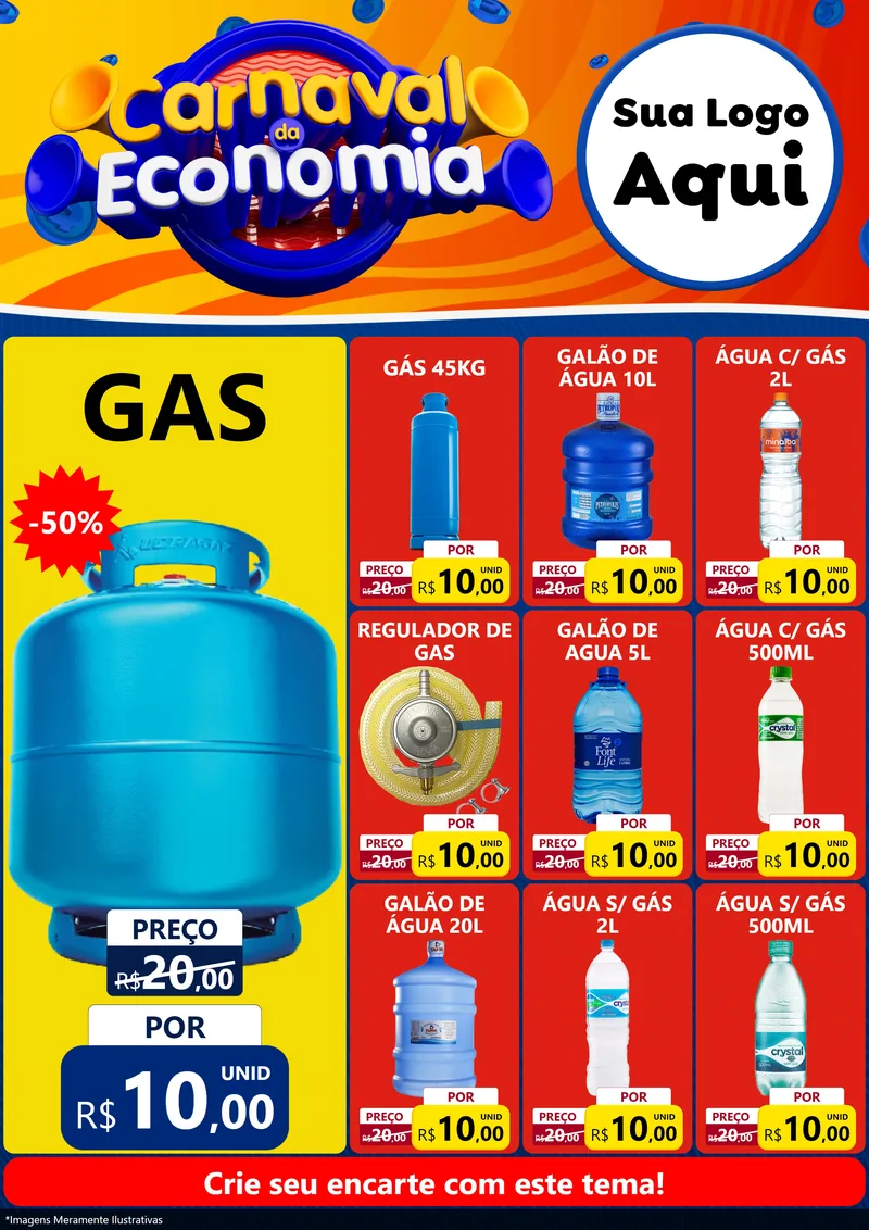 Modelo de Encarte para Encarte A4 Vertical com o tema Carnaval da Economia para Água e gás