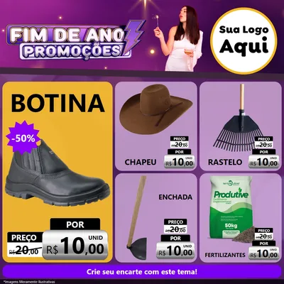 Modelo de Rede Social para Feed Facebook com o tema Fim de Ano Promoções para Agropecuária