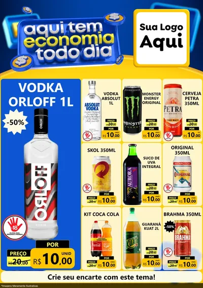 Modelo de Encarte para Encarte A4 Vertical com o tema Aqui Tem Economia Todo Dia para Distribuidora de bebidas