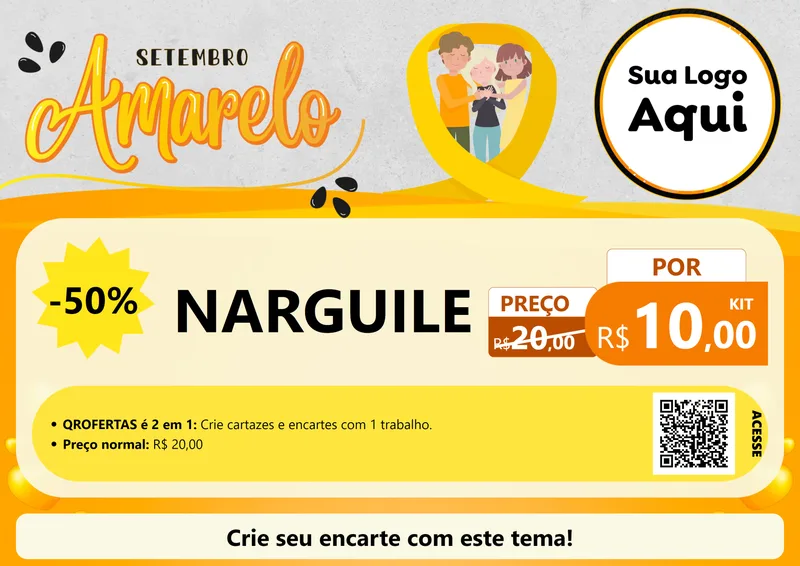 Modelo de Cartaz para Cartaz A4 Horizontal com o tema Setembro Amarelo para Tabacaria