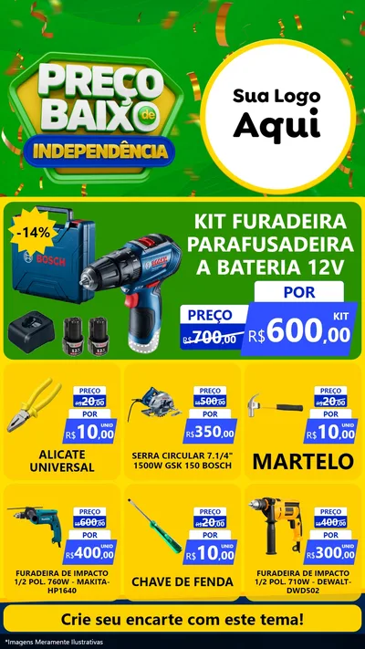Modelo de Rede Social para Stories com o tema Preço Baixo de Independência para Maquinas e Ferramentas