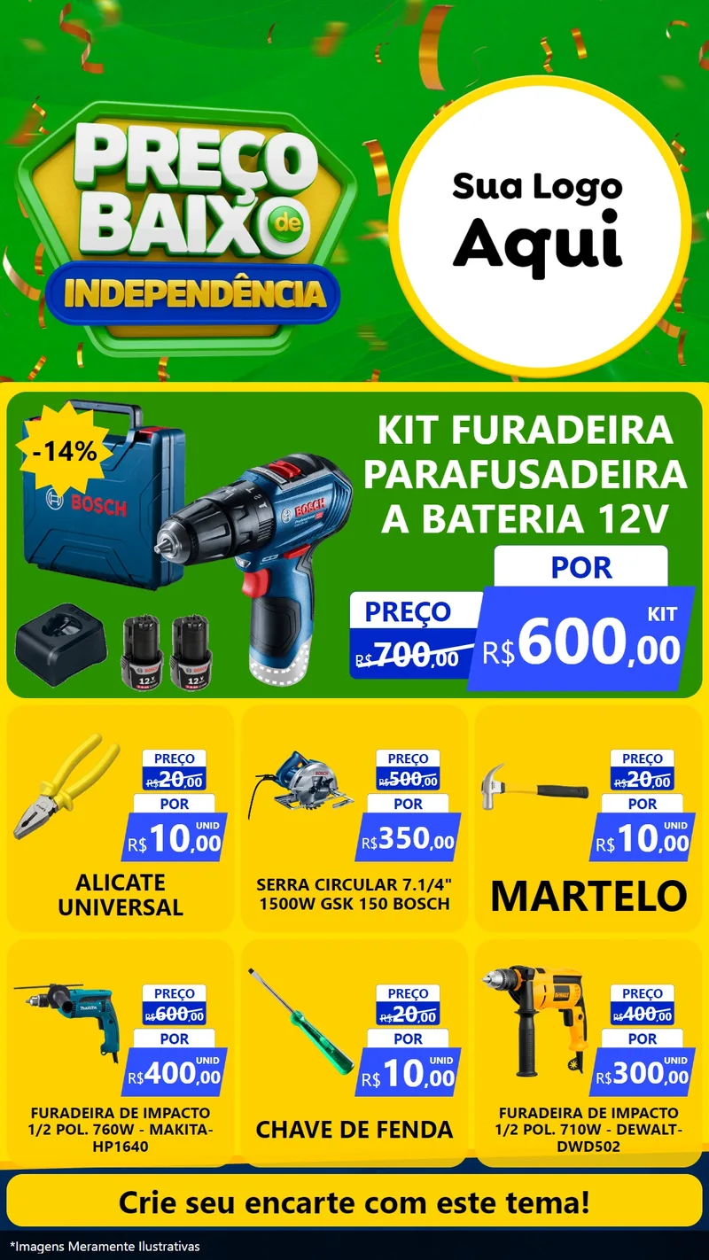 Modelo de Rede Social para Stories com o tema Preço Baixo de Independência para Maquinas e Ferramentas