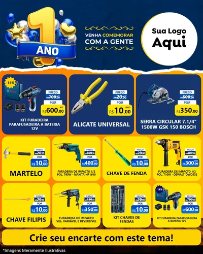 Modelo de Rede Social para Feed Instagram com o tema Um Ano de Aniversário para Maquinas e Ferramentas