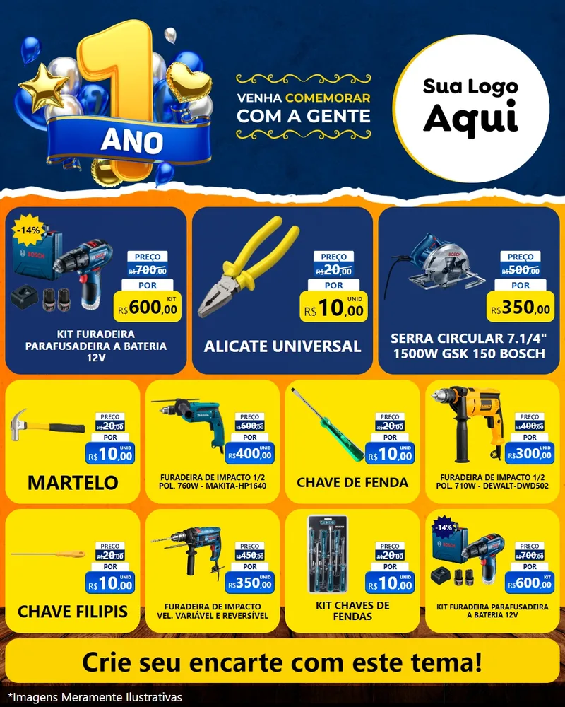 Modelo de Rede Social para Feed Instagram com o tema Um Ano de Aniversário para Maquinas e Ferramentas