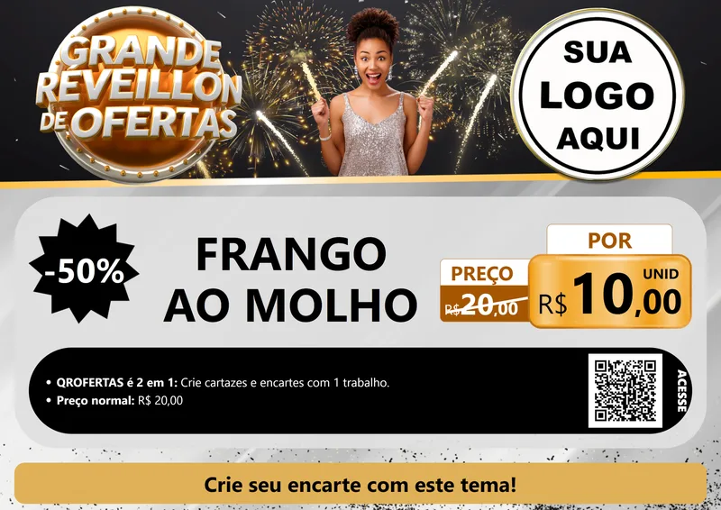 Modelo de Cartaz para Cartaz A4 Horizontal com o tema Grande Réveillon de Ofertas para Restaurante