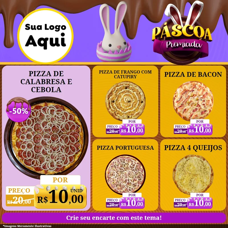 Modelo de Rede Social para Feed Facebook com o tema Páscoa Premiada para Pizzaria