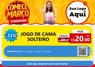 Modelo de Cartaz para Cartaz A4 Horizontal com o tema Comece Março Economizando para Cama, Mesa e Banho
