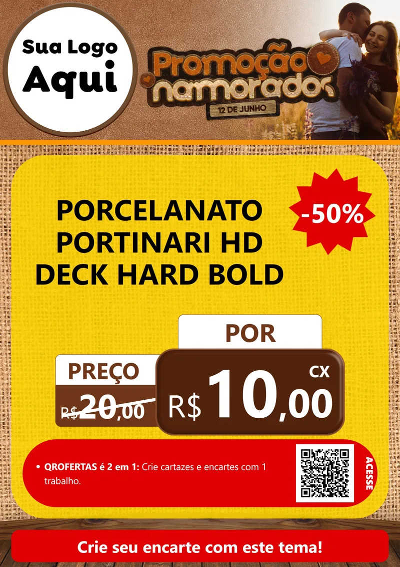 Modelo de Cartaz para Cartaz A4 Vertical com o tema Promoção Namorados para Pisos e revestimentos