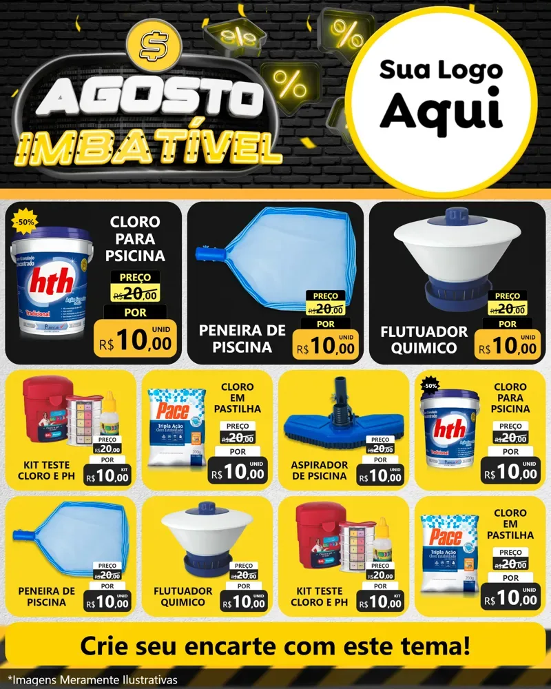 Modelo de Rede Social para Feed Instagram com o tema Agosto Imbatível para Produtos para Piscina