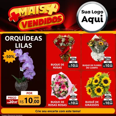 Modelo de Rede Social para Feed Facebook com o tema Mais Vendidos para Floricultura e jardim