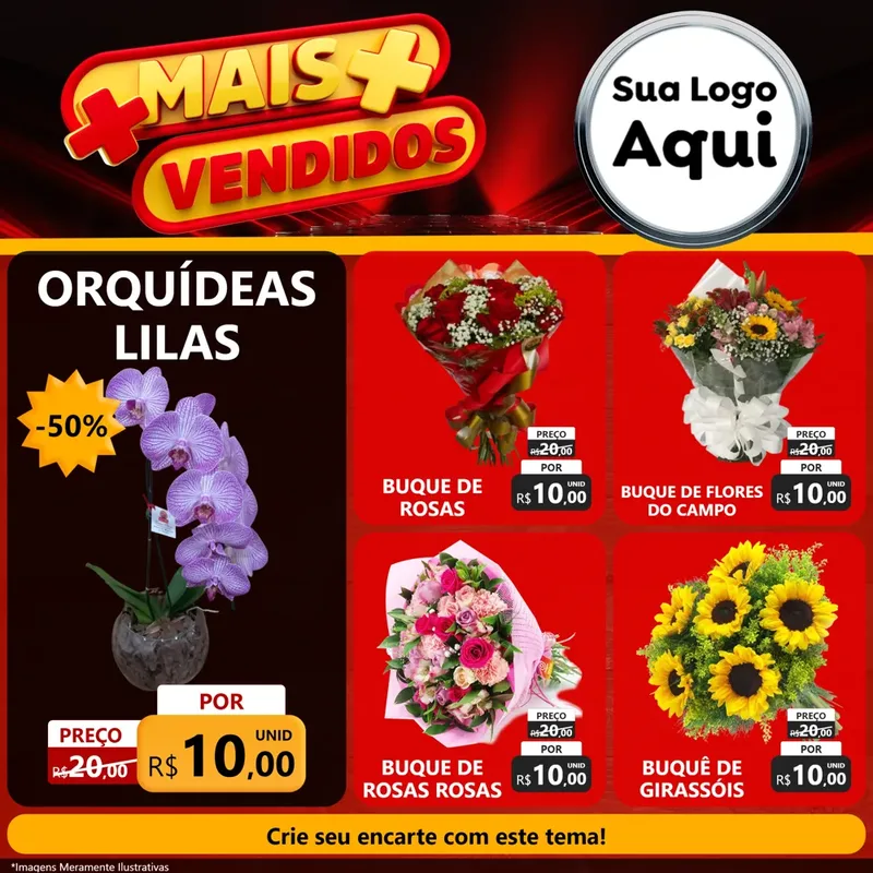 Modelo de Rede Social para Feed Facebook com o tema Mais Vendidos para Floricultura e jardim