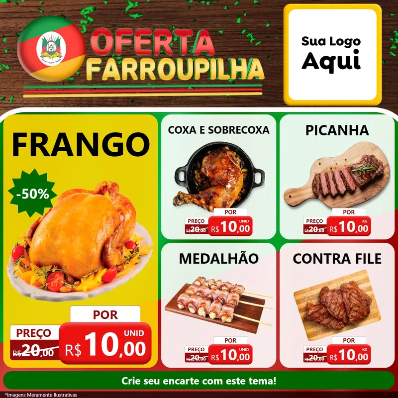 Modelo de Rede Social para Feed Facebook com o tema Oferta Farroupilha para Assados