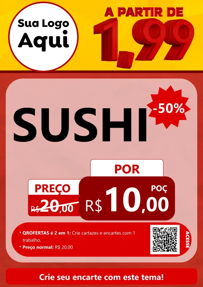Modelo de Cartaz para Cartaz A4 Vertical com o tema A Partir de Um e Noventa e Nove - 1,99 para Comida japonesa