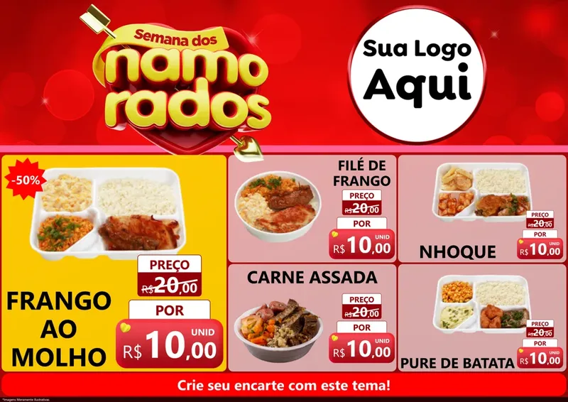 Modelo de Encarte para Encarte A4 Horizontal com o tema Semana dos namorados para Restaurante