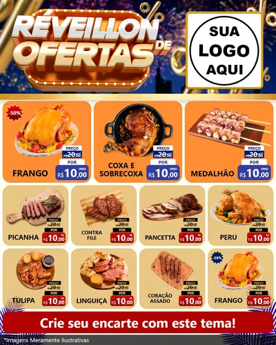 Modelo de Rede Social para Feed Instagram com o tema Réveillon de Ofertas para Assados