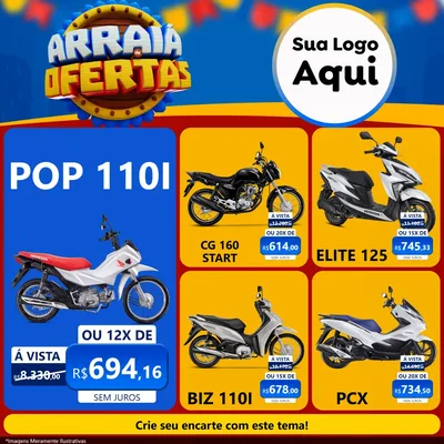 Modelo de Rede Social para Feed Facebook com o tema Arraiá de Ofertas - Junina para Concessionaria de Motos
