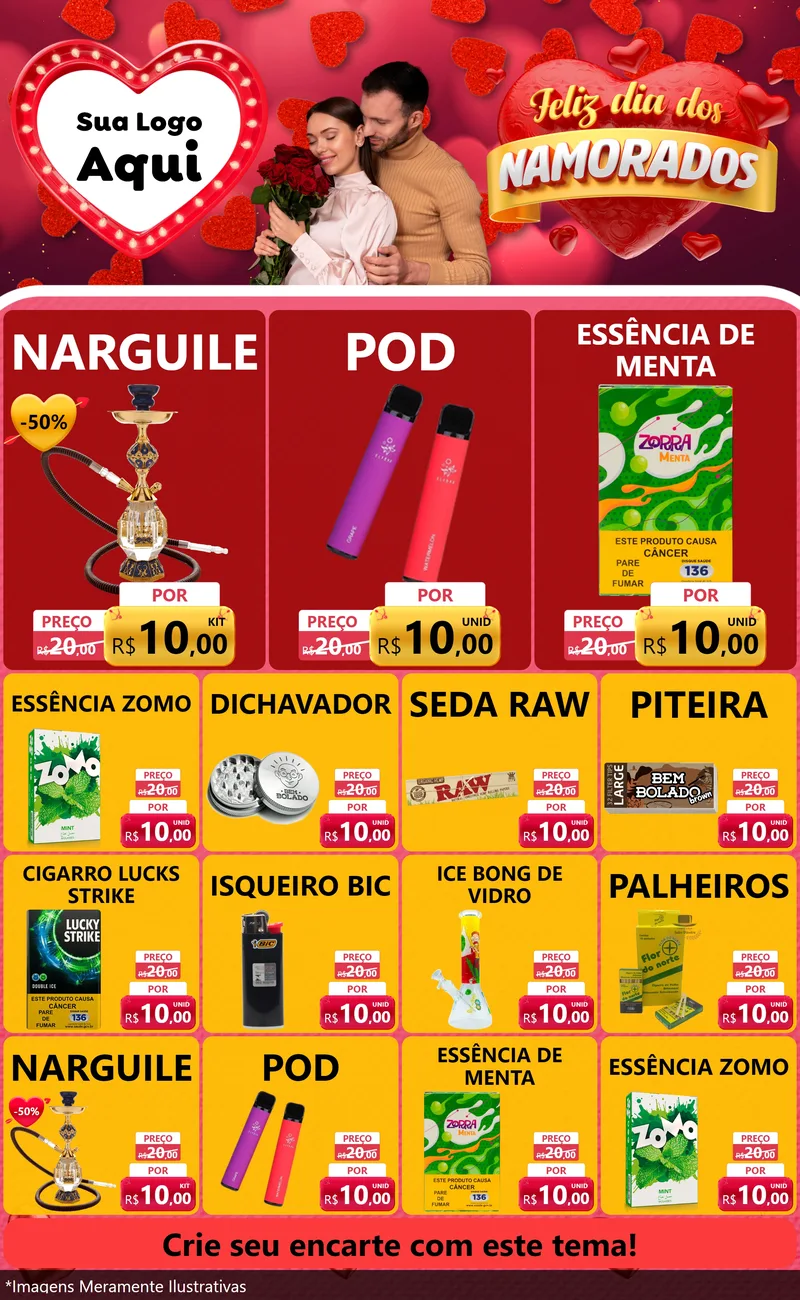 Modelo de Encarte para Encarte Grande com o tema Feliz Dia Dos Namorados para Tabacaria