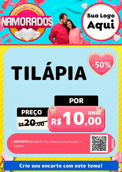 Modelo de Cartaz para Cartaz A4 Vertical com o tema Promoção Dia dos Namorados para Peixaria