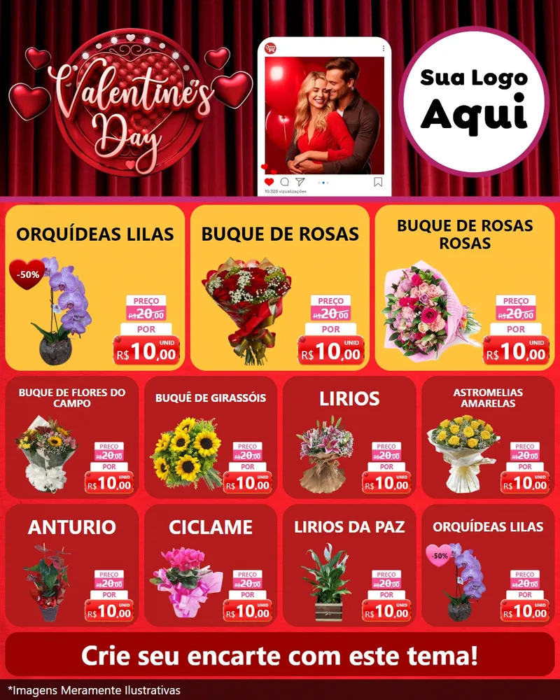 Modelo de Rede Social para Feed Instagram com o tema Valentine's Day para Floricultura e jardim
