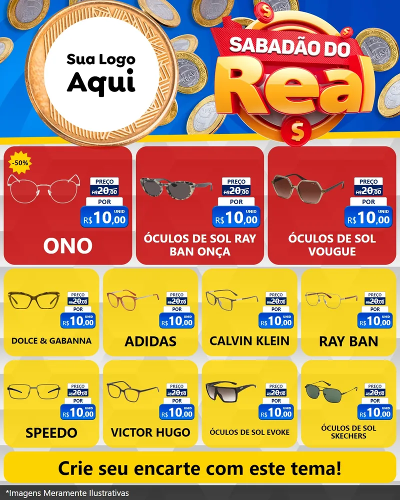 Modelo de Rede Social para Feed Instagram com o tema Sabadão do Real para Óticas
