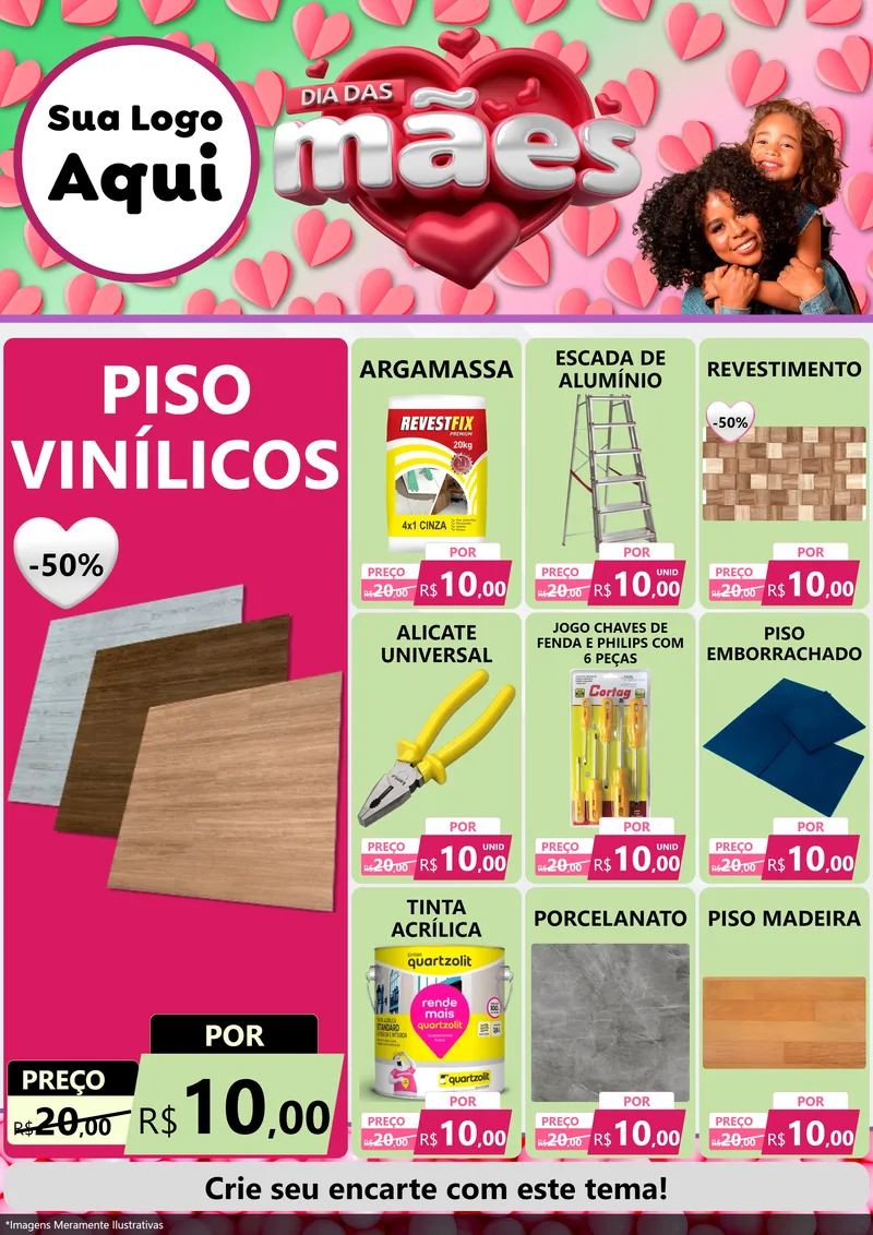 Modelo de Encarte para Encarte A4 Vertical com o tema Dia das Mães para Material para Construção