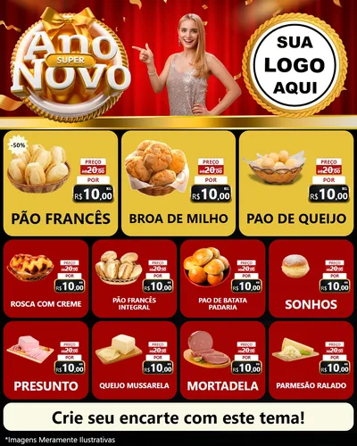 Modelo de Rede Social para Feed Instagram com o tema Super Ano Novo para Padaria