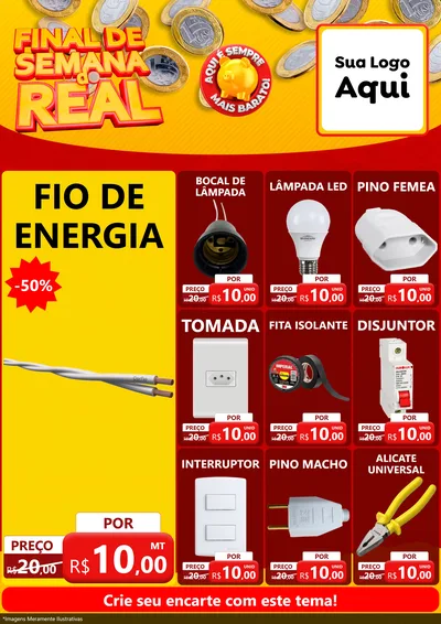 Modelo de Encarte para Encarte A4 Vertical com o tema Final de Semana do Real para Materiais Elétricos
