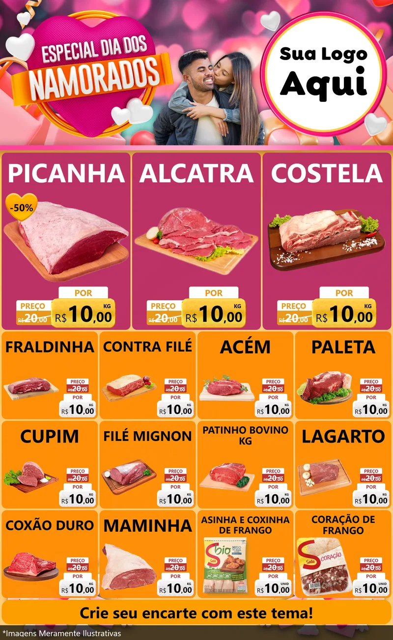 Modelo de Encarte para Encarte Grande com o tema Especial Dia dos Namorados para Açougue