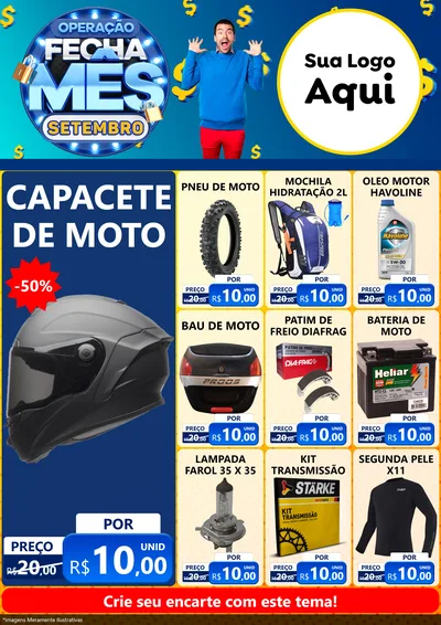Modelo de Encarte para Encarte A4 Vertical com o tema Operação Fecha Mês Setembro para Moto peças