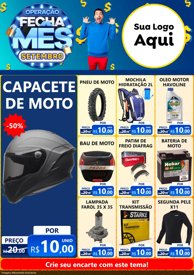 Modelo de Encarte para Encarte A4 Vertical com o tema Operação Fecha Mês Setembro para Moto peças