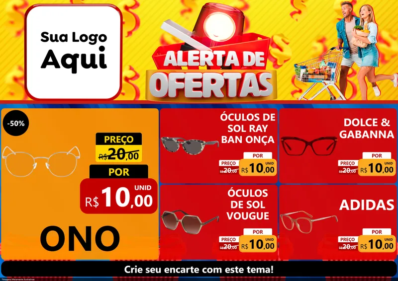 Modelo de Encarte para Encarte A4 Horizontal com o tema Alerta de Ofertas para Óticas