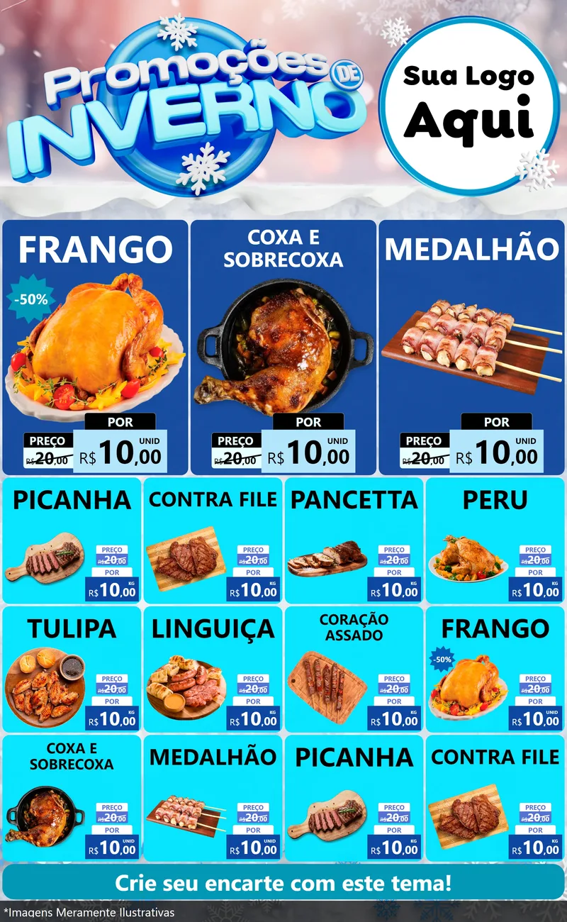 Modelo de Encarte para Encarte Grande com o tema Promoções de Inverno para Assados