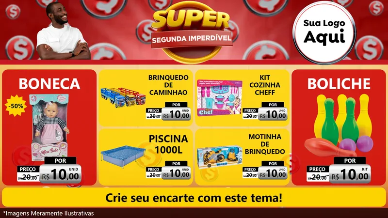 Modelo de TV para TV Horizontal com o tema Super Segunda Imperdível para Brinquedos