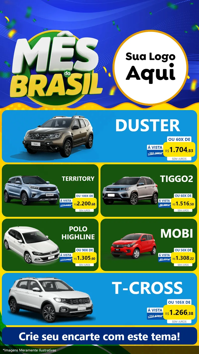 Modelo de TV para TV Vertical com o tema Mês do Brasil para Concessionaria de Carros