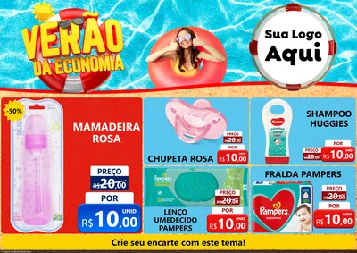 Modelo de Encarte para Encarte A4 Horizontal com o tema Verão da Economia para Bebês