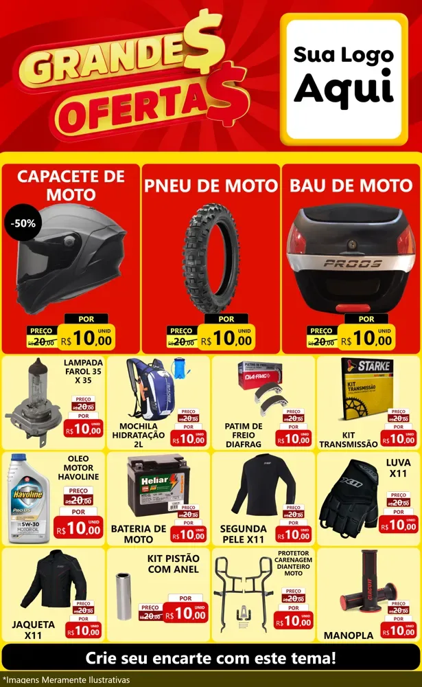 Modelo de Encarte para Encarte Grande com o tema Grandes Ofertas para Moto peças