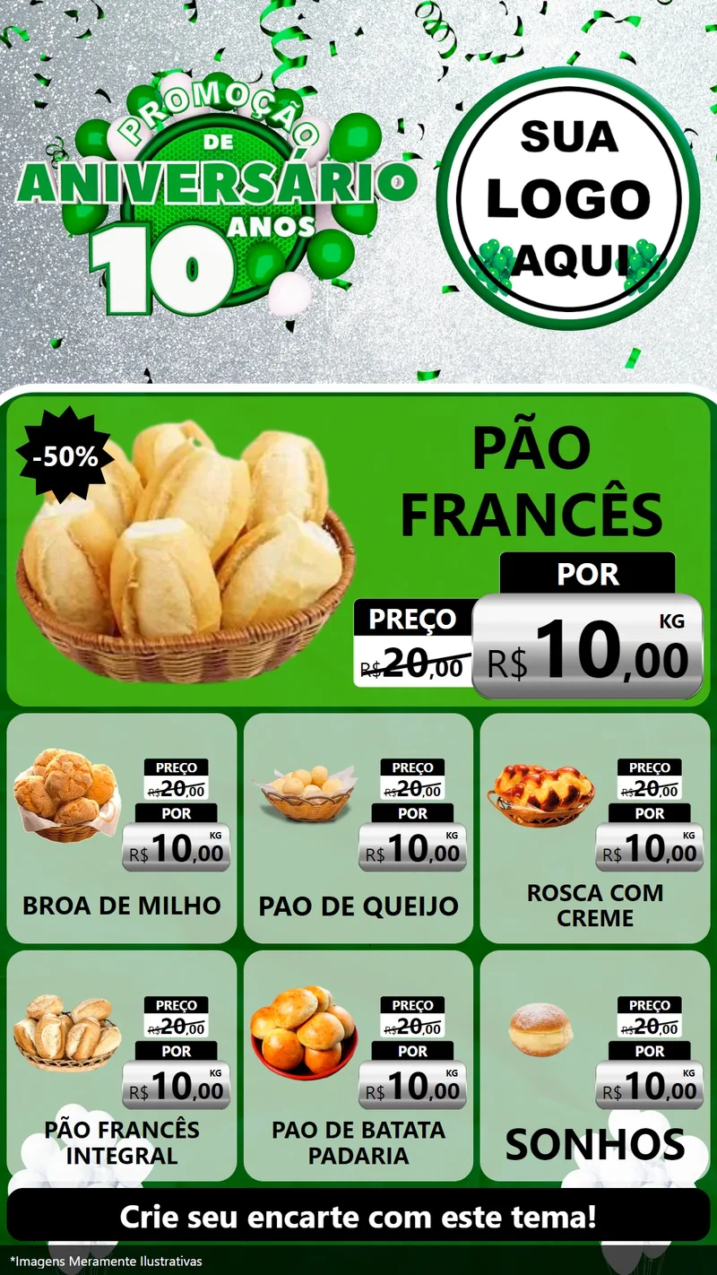 Modelo de Rede Social para Stories com o tema Promoção de Aniversário - 10 Anos para Padaria