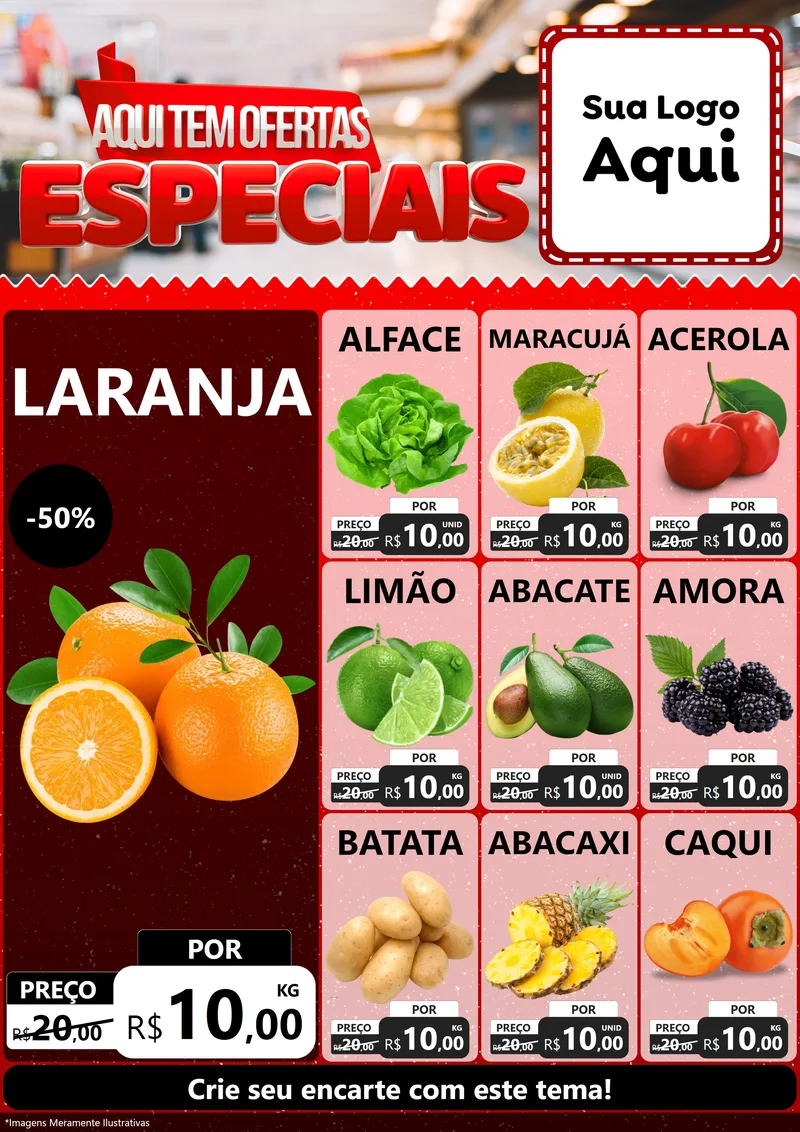 Modelo de Encarte para Encarte A4 Vertical com o tema Aqui Tem Ofertas Especiais para Hortifrúti