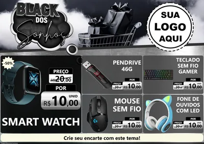 Modelo de Encarte para Encarte A4 Horizontal com o tema Black dos Sonhos para Informática