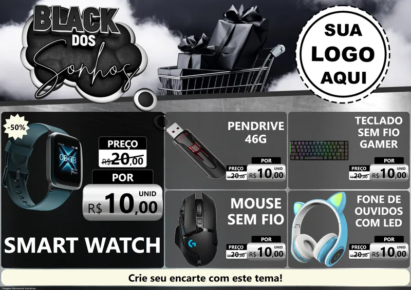 Modelo de Encarte para Encarte A4 Horizontal com o tema Black dos Sonhos para Informática