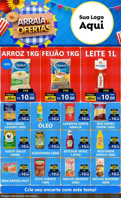 Modelo de Encarte para Encarte Grande com o tema Arraiá de Ofertas para Supermercado