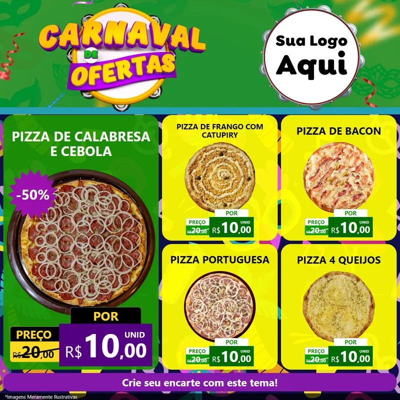 Modelo de Rede Social para Feed Facebook com o tema Carnaval de Ofertas para Pizzaria