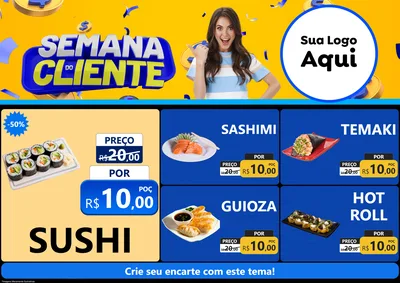 Modelo de Encarte para Encarte A4 Horizontal com o tema Semana do Cliente para Comida japonesa