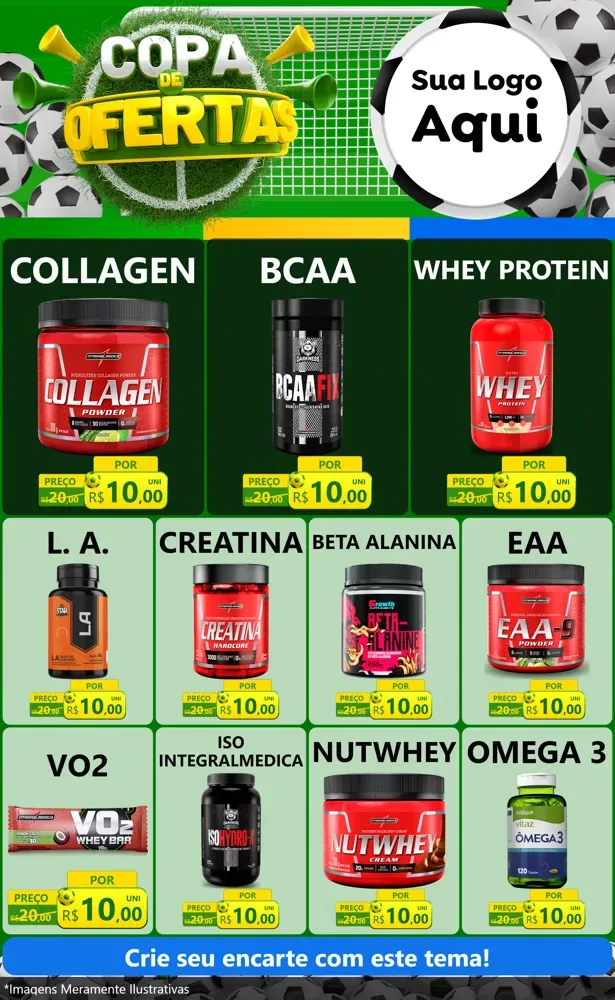 Modelo de Encarte para Encarte Grande com o tema Copa De Ofertas para Suplementos alimentares