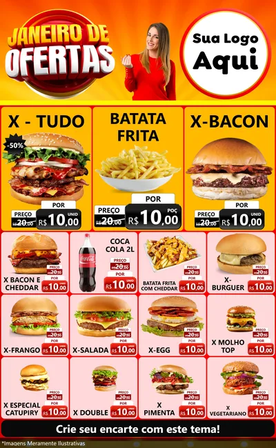 Modelo de Encarte para Encarte Grande com o tema Janeiro de Ofertas para Hamburgueria