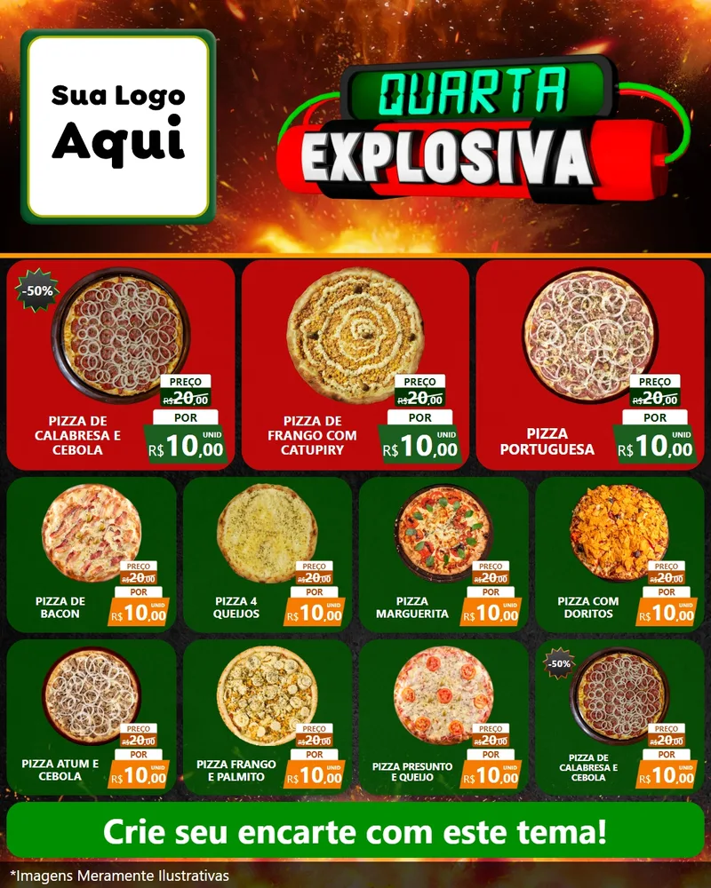Modelo de Rede Social para Feed Instagram com o tema Quarta Explosiva para Pizzaria