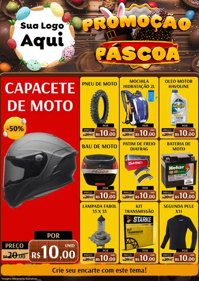 Modelo de Encarte para Encarte A4 Vertical com o tema Promoção Páscoa para Moto peças