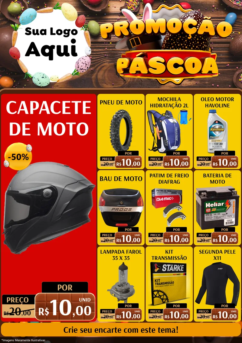 Modelo de Encarte para Encarte A4 Vertical com o tema Promoção Páscoa para Moto peças